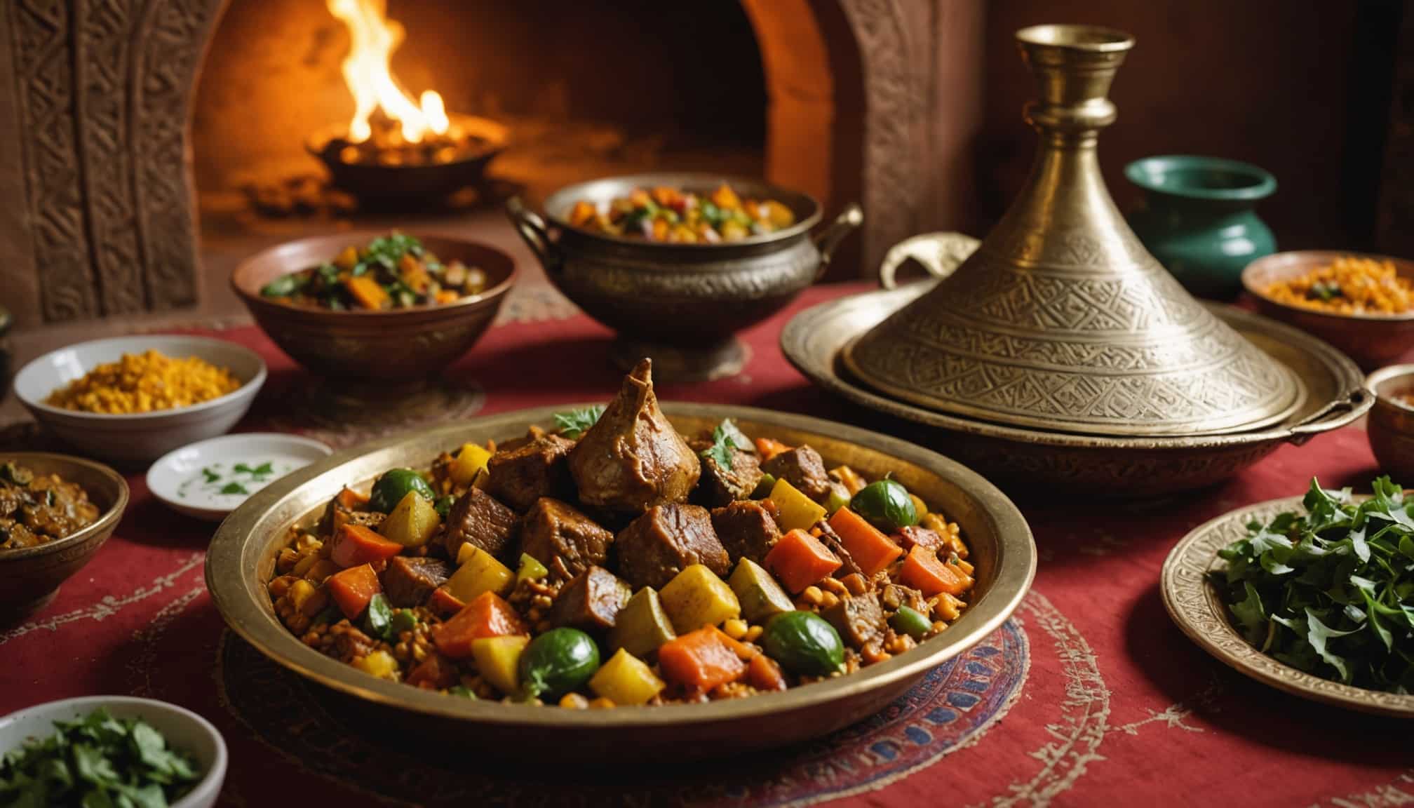 Plat coloré de cuisine marocaine avec épices et légumes