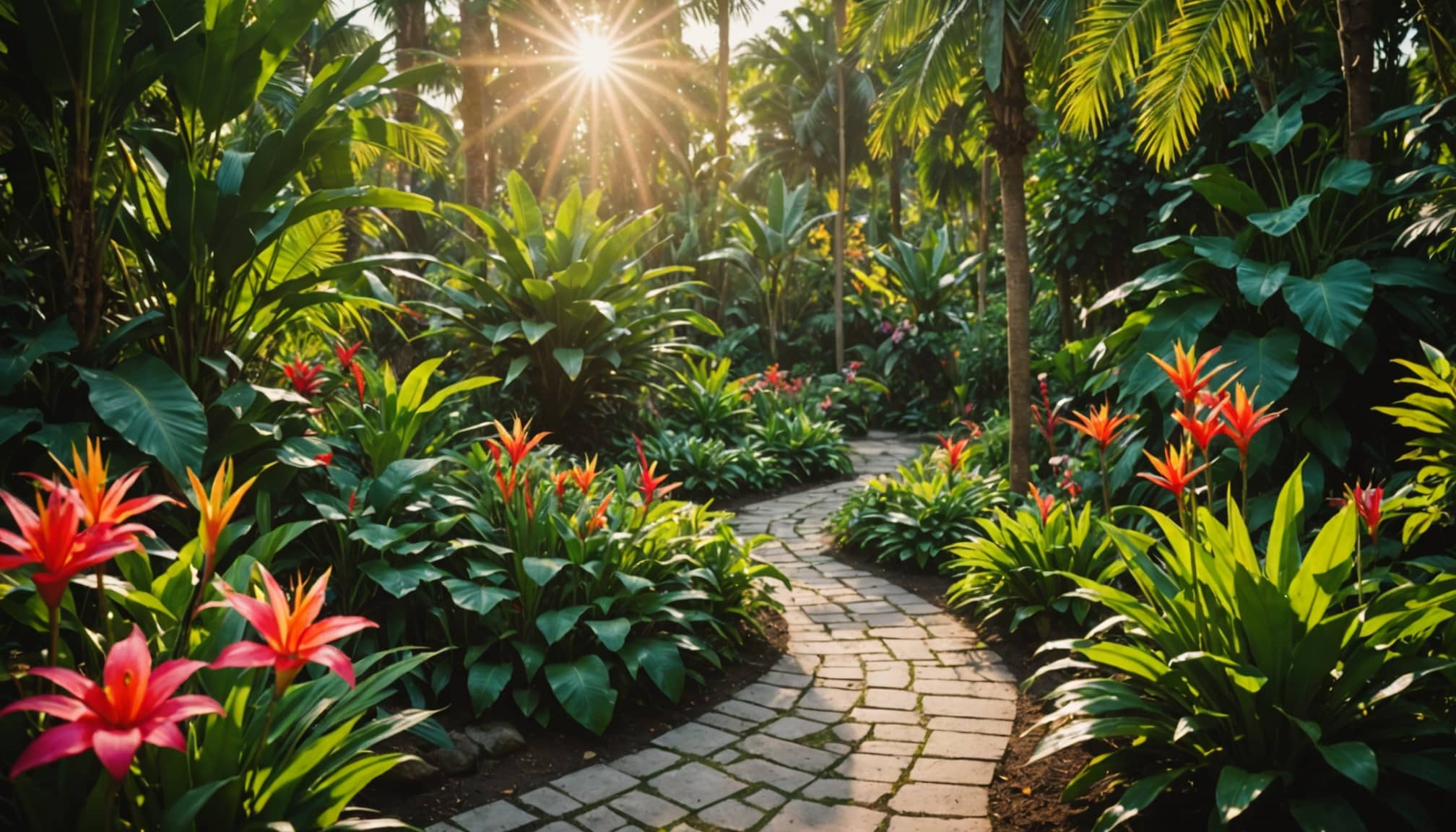 Jardin botanique avec fleurs et verdure luxuriantes  
Parc floral offrant des espaces verts enchanteurs