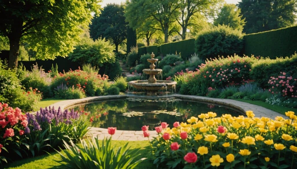 Jardin botanique avec fleurs et verdure luxuriantes