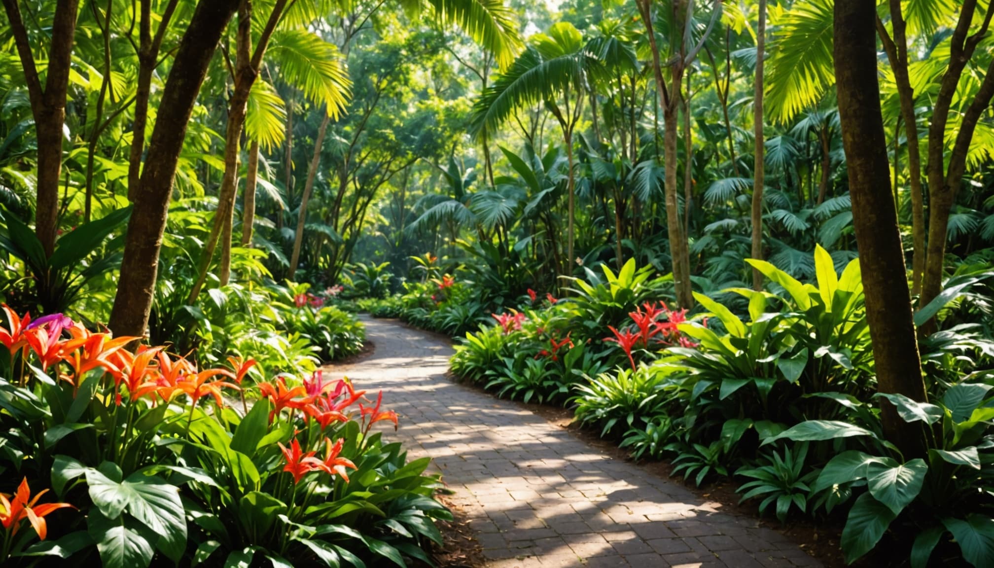 jardin botanique présentant la biodiversité guadeloupéenne  
végétation luxuriante de la Guadeloupe à découvrir