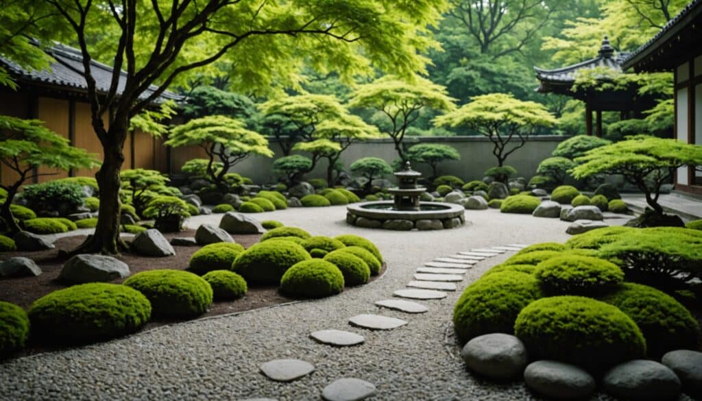 Jardin japonais tranquille sur une terrasse accueillante